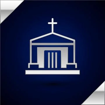 Silver Old crypt icon isolated on dark blue background. Cemetery symbol. Ossuary Ilustración de archivo