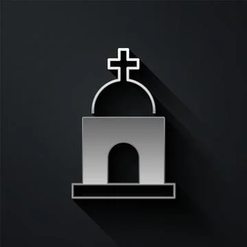 Silver Old crypt icon isolated on black background. Cemetery symbol. Ossuary or Ilustración de archivo