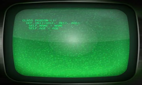 SIlver Old Green Computer Terminal Screen Stock Illustration