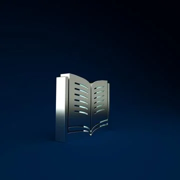 Silver Open book icon isolated on blue background. Minimalism concept. 3d ill Stock Illustration