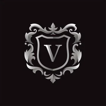 Silver or gray with badge initial letter v luxury vector image Stock Illustration
