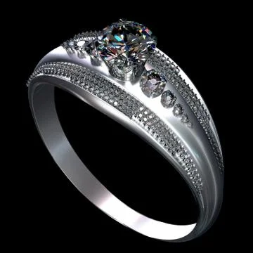 Silver or platinum engagement ring with diamond gem. Stock Illustration
