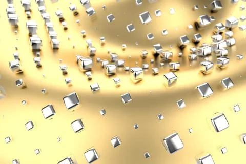 Silver or white gold platinum blocks cubes over metal yellow wave background Illustrazione stock