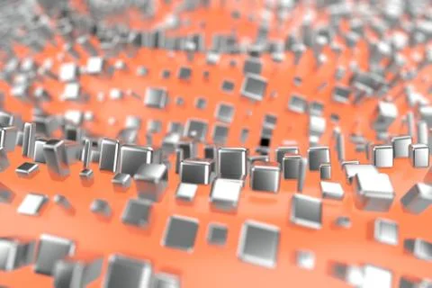 Silver or white gold platinum blocks cubes over light pink orange wave 스톡 일러스트