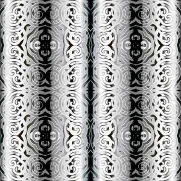 Silver ornamental arabesque vector seamless pattern. Striped black and white イラスト素材