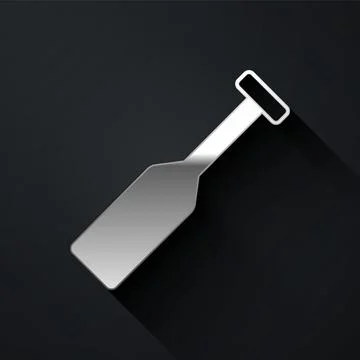 Silver Paddle icon isolated on black background. Paddle boat oars. Long shadow Illustration
