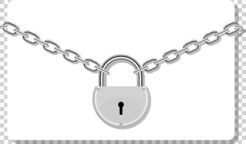 A silver padlock is secured by a sturdy chain, symbolizing security and pro.. Stock Illustration