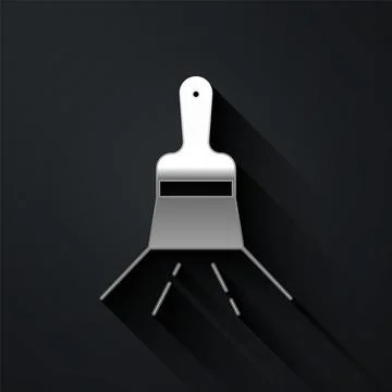 Silver Paint brush icon isolated on black background. Long shadow style. Vector Stock Illustration