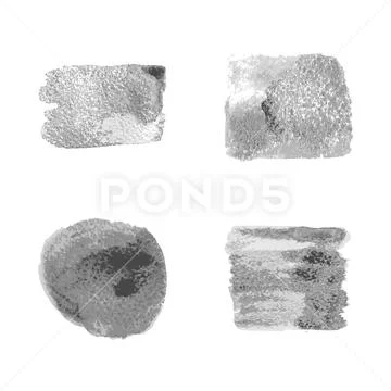 Silver paint smear stroke stain set on white background. Stock Illustration