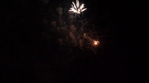 Silver palm shape and two red spheres fireworks Stock Footage 92442529