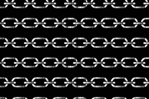 Silver pattern chains on a black background, Metal links repeat endlessly Stock Illustration