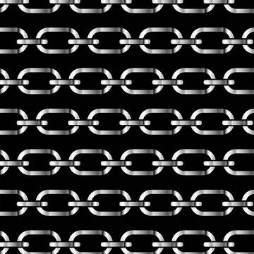 Silver pattern chains on a black background, Metal links repeat endlessly Stock Illustration