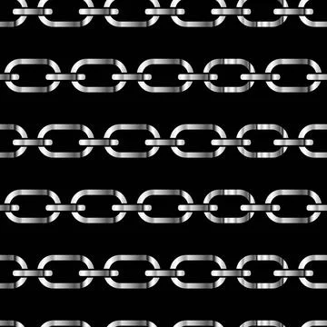 Silver pattern chains on a black background, Metal links repeat endlessly Stock Illustration