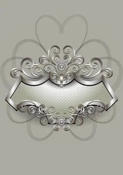 Silver pattern with heraldry and spirals on a silver frame Stock Illustration