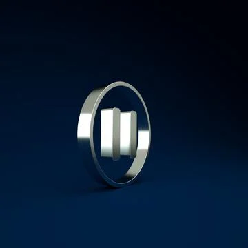 Silver Pause button icon isolated on blue background. Minimalism concept. 3d  Illustrazione stock