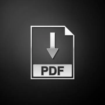 Silver PDF file document icon isolated on black background. Download PDF button 스톡 일러스트