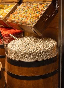 Silver Pebbles in Barrel Stock Photos