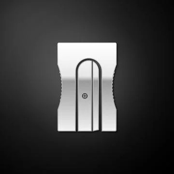 Silver Pencil sharpener icon isolated on black background. Long shadow style Illustrazione stock