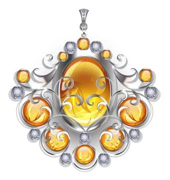 Silver pendant with amber Stock Illustration