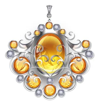 Silver pendant with amber Stock Illustration