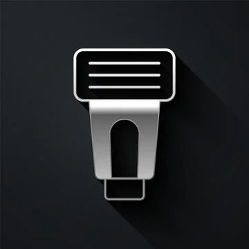 Silver Photo camera flash icon isolated on black background. Long shadow styl Stock Illustration