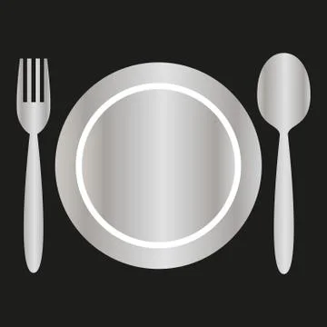 Silver plate, fork and spoon Stock Illustration