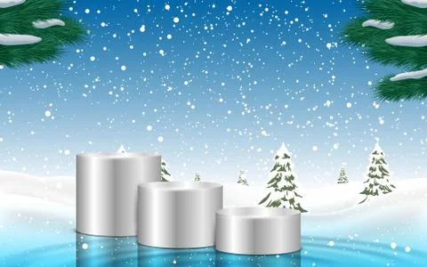 Silver podiums in the snow in the forest Stock Illustration