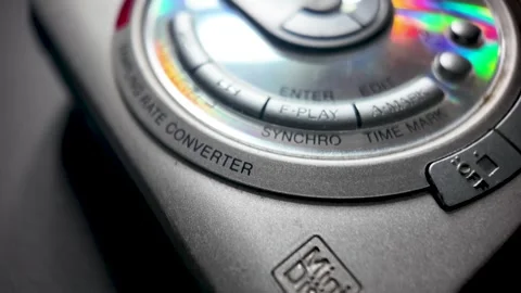 Silver portable MiniDisc recorder technology flashback Stock Footage 321041581