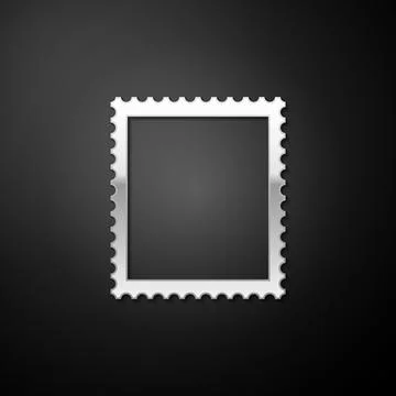 Silver Postal stamp icon isolated on black background. Long shadow style. Vector Stock Illustration