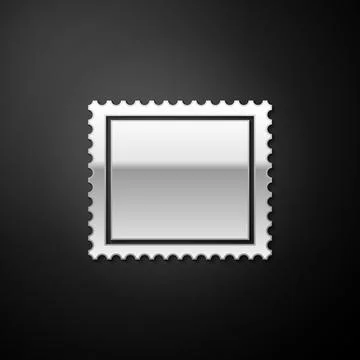 Silver Postal stamp icon isolated on black background. Long shadow style. Vector Illustrazione stock