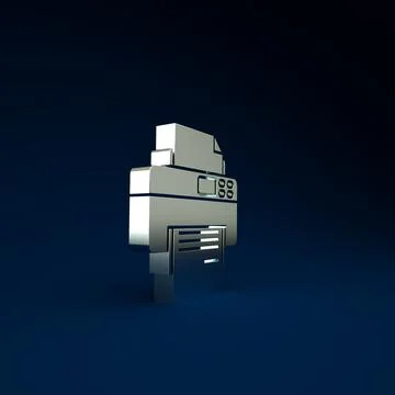 Silver Printer icon isolated on blue background. Minimalism concept. 3d illus Stock Illustration