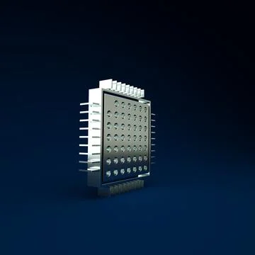 Silver Processor icon isolated on blue background. CPU, central processing un Stockillustratie