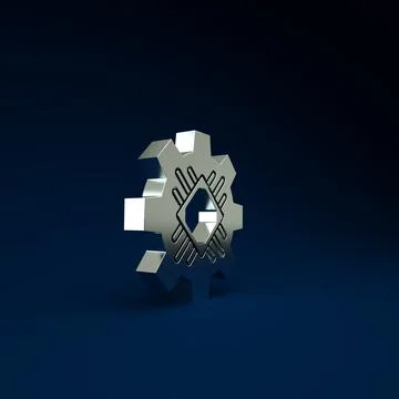 Silver Processor icon isolated on blue background. CPU, central processing un Stockillustratie