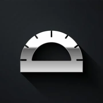 Silver Protractor grid for measuring degrees icon isolated on black background Stock Illustration