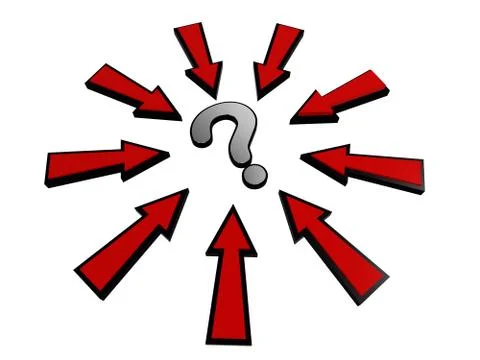 Silver question sign and red arrows Stock Illustration