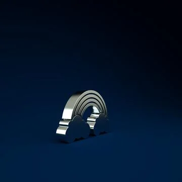 Silver Rainbow with clouds icon isolated on blue background. Minimalism conce Stock Illustration