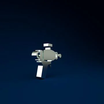 Silver Ray gun icon isolated on blue background. Laser weapon. Space blaster. Stock-Illustration