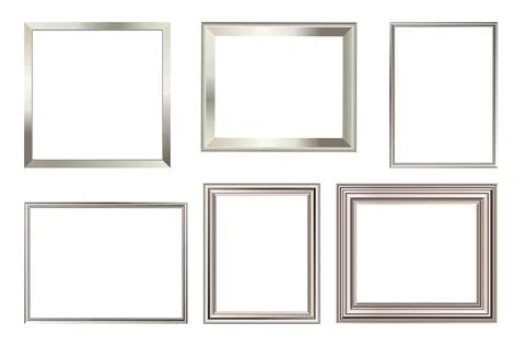 Silver realistic picture frame vector illustration set Stock Illustration