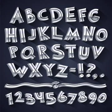 Silver Retro 3D Font with Strips Stock Illustration