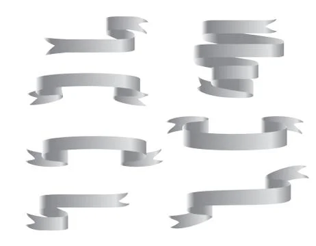 Silver ribbon banners set. Isolated on white background Stock Illustration