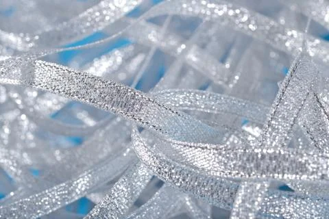 Silver ribbons close up Stock Photos