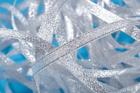 Silver ribbons close up Foto stock