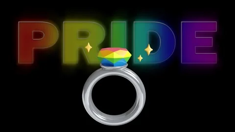 Silver Ring Attached with Rainbow Faceted Diamond Over Pride Text. Stock Footage 340283472