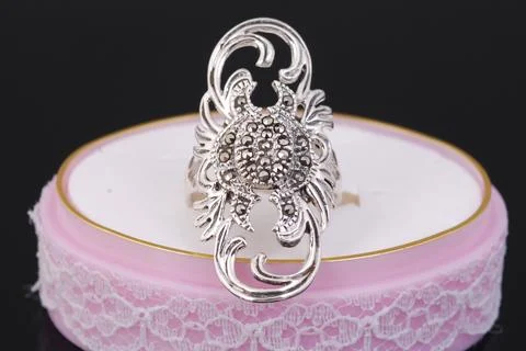 Silver ring on black background Stock Photos