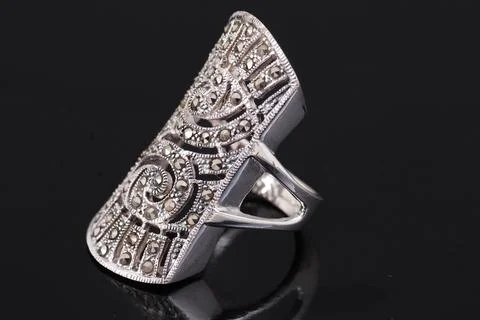 Silver ring on black background Stock Photos