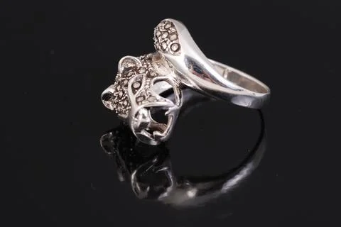 Silver ring on black background Stock Photos