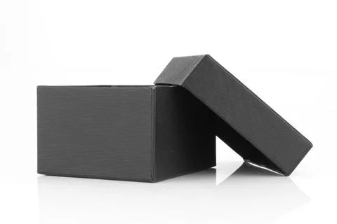 Silver ring in black gift box  isolated on white background Stock Photos