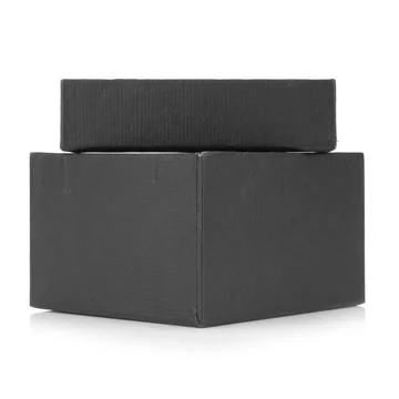 Silver ring in black gift box  isolated on white background Stock Photos