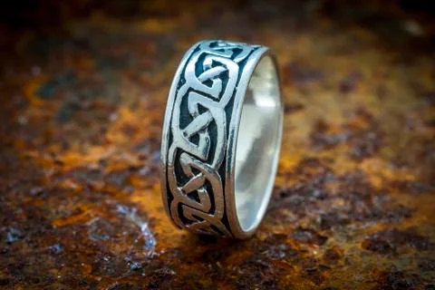 Silver Ring with Celtic Design Foto stock