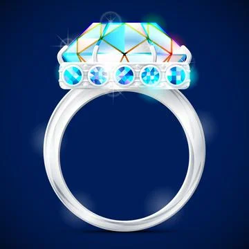 Silver ring with diamond against dark background Illustrazione stock